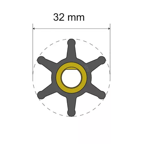 Albin Group Premium Impeller Kit - 32 x 8 x 12mm - 6 Blade - Single Flat Insert [06-01-001]