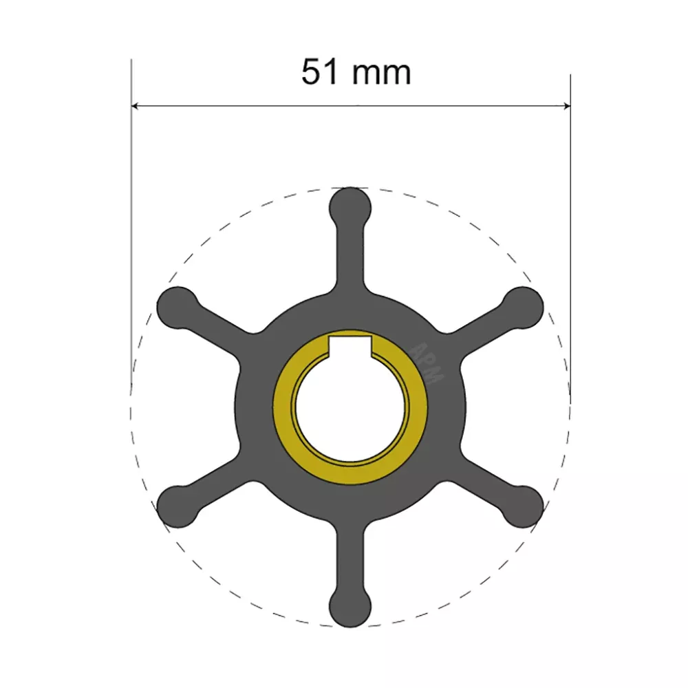 Albin Group Premium Impeller Kit - 51 x 12.7 x 22mm - 6 Blade - Key Insert [06-01-007]