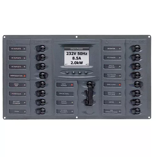 BEP AC Circuit Breaker Panel w/Digital Meters, 16SP 2DP AC120V ACSM Stainless Steel Horizontal | 900-AC4-ACSM-110