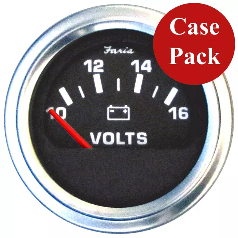 Faria 2" Voltmeter (10-16 VDC) Unlit 12V Black w/Stainless Steel Bezel & Orange Pointer - Case of 24 | VP0125