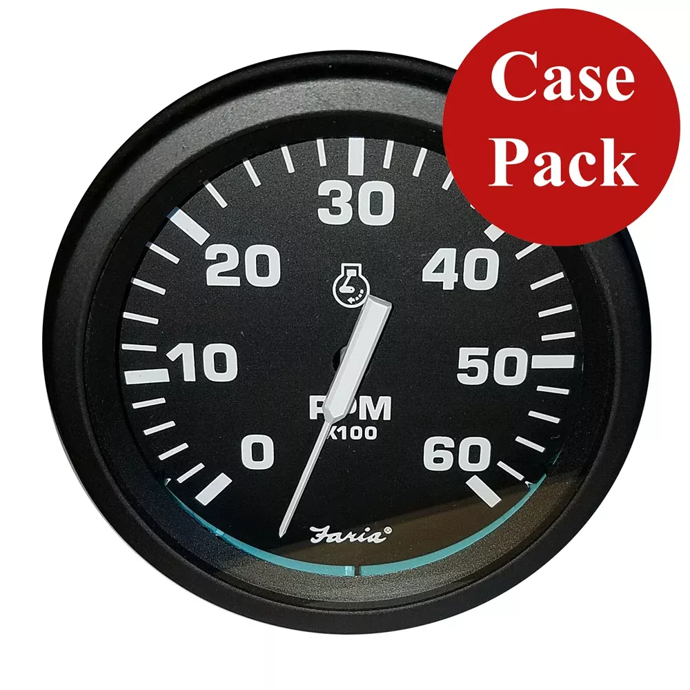 Faria 4" Heavy-Duty Tachometer (6000 RPM) Gas - Black *Bulk Case of 12* | TC9755B