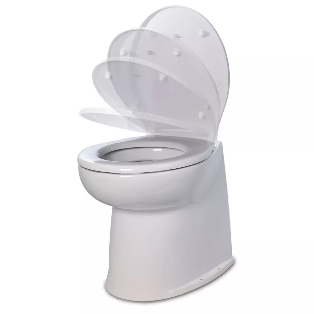 Jabsco 17" Deluxe Flush Raw Water Electric Toilet w/Soft Close Lid - 24V | 58240-3024