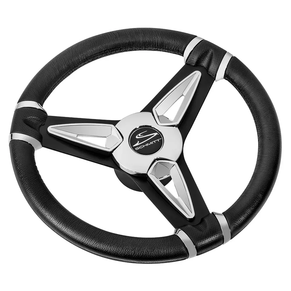 Schmitt Marine PU50 14" Wheel - Chrome CapSpoke Inserts - Black Spokes - 3/4" Tapered Shaft