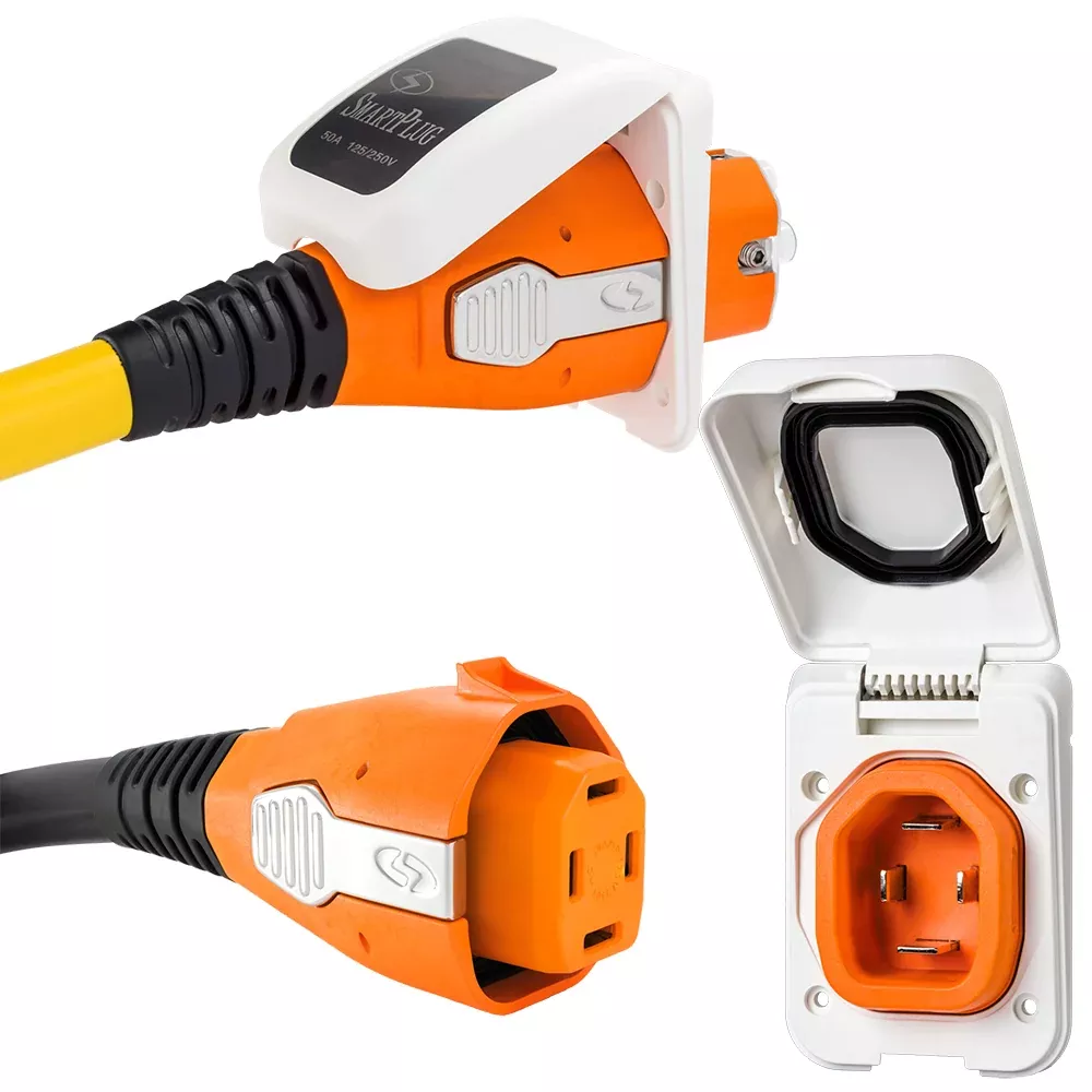 SmartPlug 50 AMP Inlet & Female Cord Connector Combo - White | B50ASSYPW