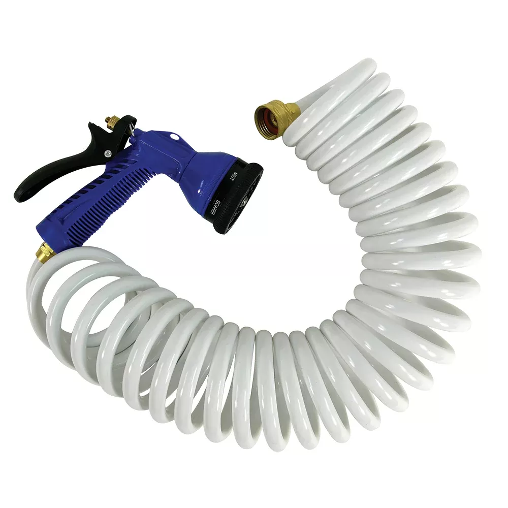 Whitecap 50' White Coiled Hose w/Adjustable Nozzle | P-0442