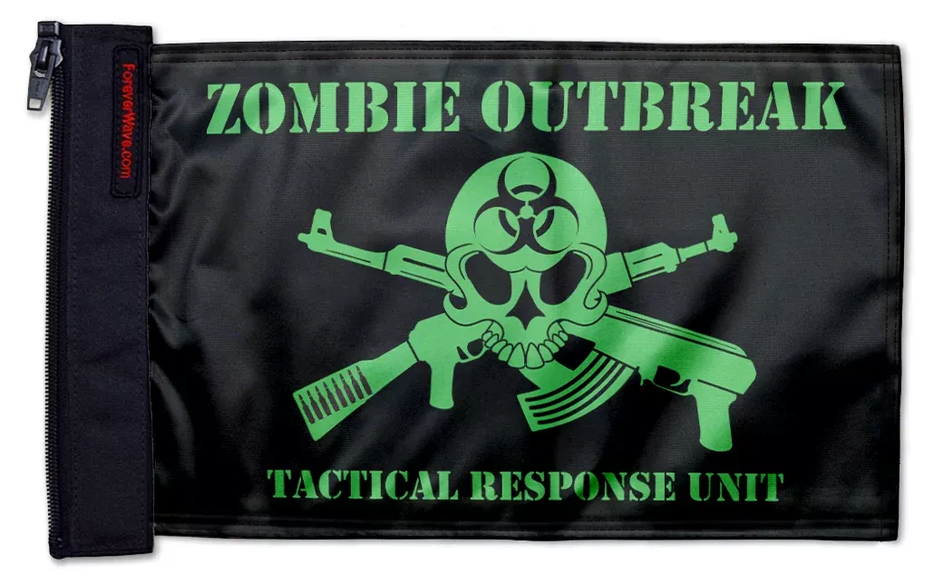 Zombie Outbreak Tactical Response Unit 12"x18" Forever Wave Flag for Jeep Wrangler JK 2-Door 2007-2018